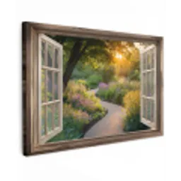 Doorkijk - Bloemen - Natuur - Zon - Pad Tuinposter op houten frame 2 cm dik klein -3d