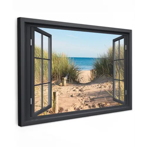 Uitzicht op Strand Tuinposter op houten frame 2 cm dik klein -3d