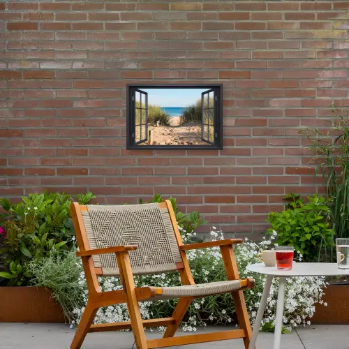 Uitzicht op Strand Tuinposter op houten frame 2 cm dik klein -sfeer3