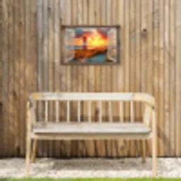 Doorkijk - Raam - Vuurtoren - Zonsondergang - Strand Tuinposter op houten frame 2 cm dik klein -sfeer4