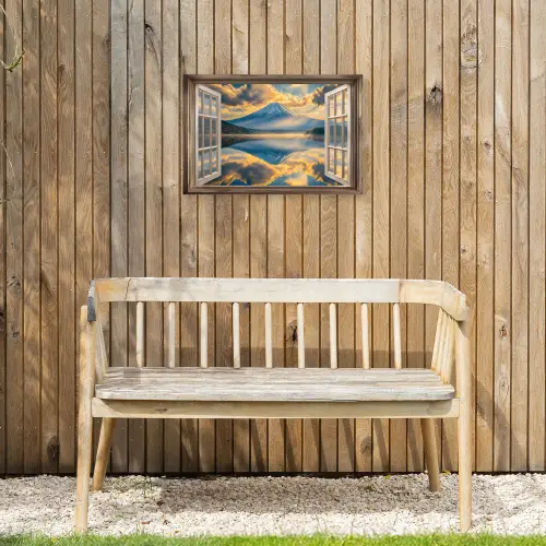 Doorkijk - Landschap - Bergen - Uitzicht - Raam Tuinposter op houten frame 2 cm dik klein -sfeer4