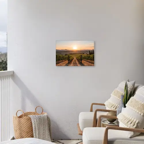 Wijngaard - Zonsondergang - Landschap Tuinposter op houten frame 2 cm dik klein -sfeer1