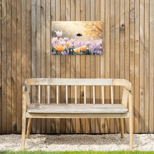 Viooltjes - bij - Zonlicht Tuinposter op houten frame 2 cm dik klein -sfeer4