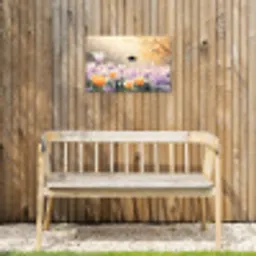 Viooltjes - bij - Zonlicht Tuinposter op houten frame 2 cm dik klein -sfeer4