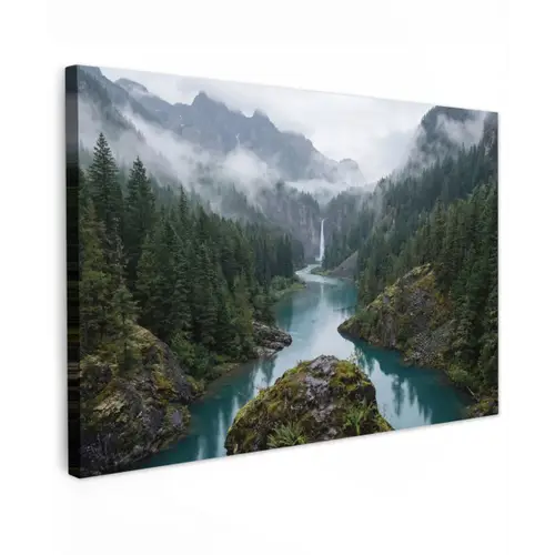 Waterval - Bomen - Bergen Tuinposter op houten frame 2 cm dik klein -3d