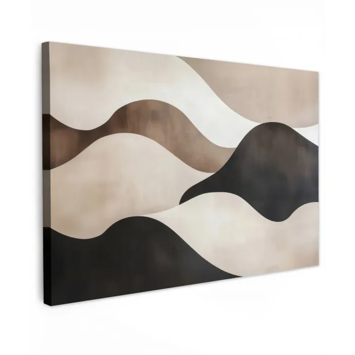 Golven - Abstract - Beige Tuinposter op houten frame 2 cm dik klein -3d