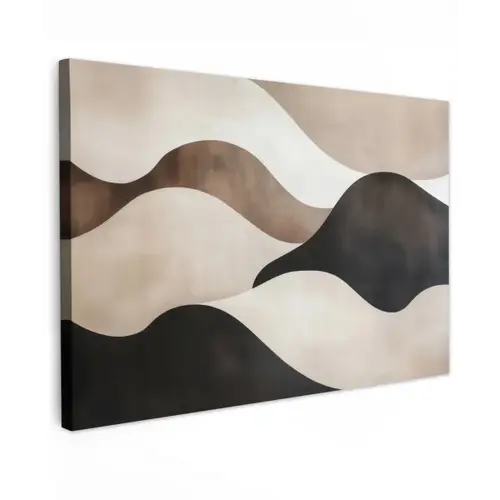Golven - Abstract - Beige Tuinposter op houten frame 2 cm dik klein -3d