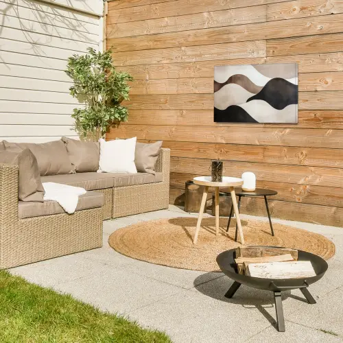 Golven - Abstract - Beige Tuinposter op houten frame 2 cm dik klein -sfeer2