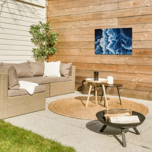 Golven - Blauw - Schuim Tuinposter op houten frame 2 cm dik klein -sfeer2