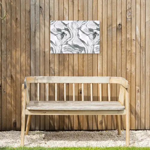 Wit - Marmer - Golvend - Grafiet Tuinposter op houten frame 2 cm dik klein 845 -sfeer4