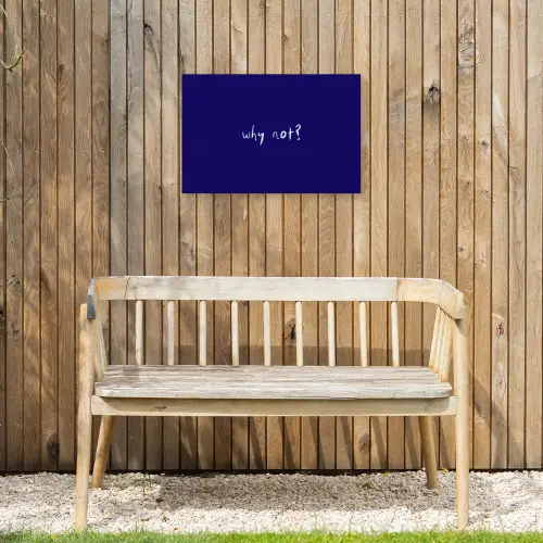 Why not - Blauw - Handgeschreven Tuinposter op houten frame 2 cm dik klein -sfeer4