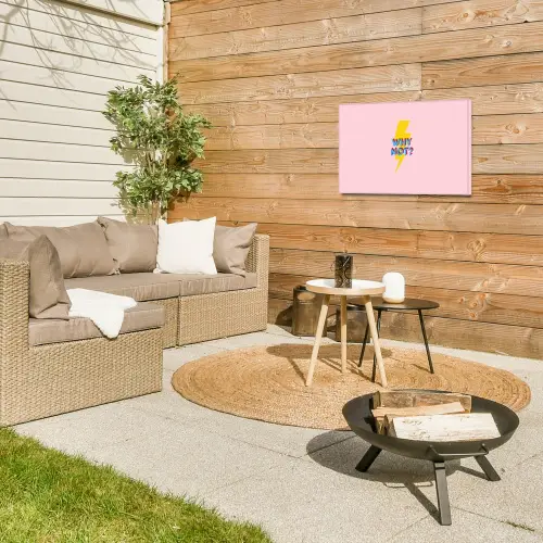 Why not - Bliksem - Roze Tuinposter op houten frame 2 cm dik klein -sfeer2
