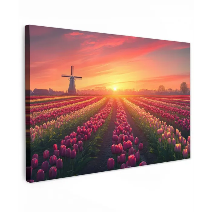 Windmolen - Zonsondergang - Landschap Tuinposter op houten frame 2 cm dik klein -3d