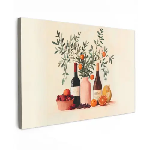 Wijnflessen - Takken - Sinaasappels Tuinposter op houten frame 2 cm dik klein -3d