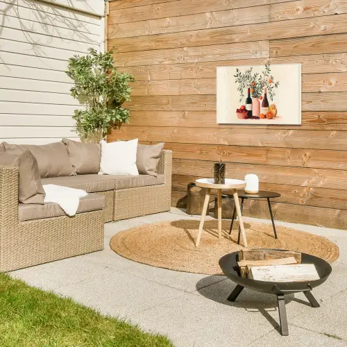 Wijnflessen - Takken - Sinaasappels Tuinposter op houten frame 2 cm dik klein -sfeer2