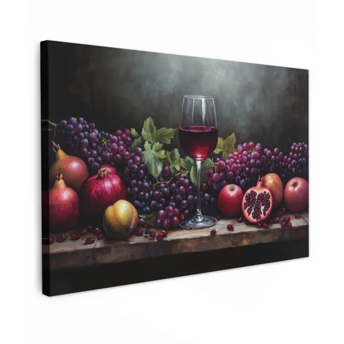 Wijn - Fruit - Stilleven Tuinposter op houten frame 2 cm dik klein -3d