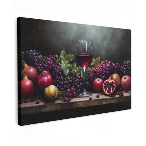 Wijn - Fruit - Stilleven Tuinposter op houten frame 2 cm dik klein -3d