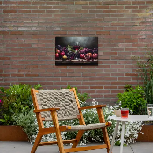 Wijn - Fruit - Stilleven Tuinposter op houten frame 2 cm dik klein -sfeer3