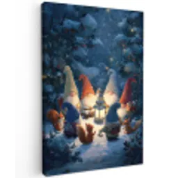 Winter - Gnooms - Eekhoorns - Meerkleurig Tuinposter op houten frame 2 cm dik klein -3d