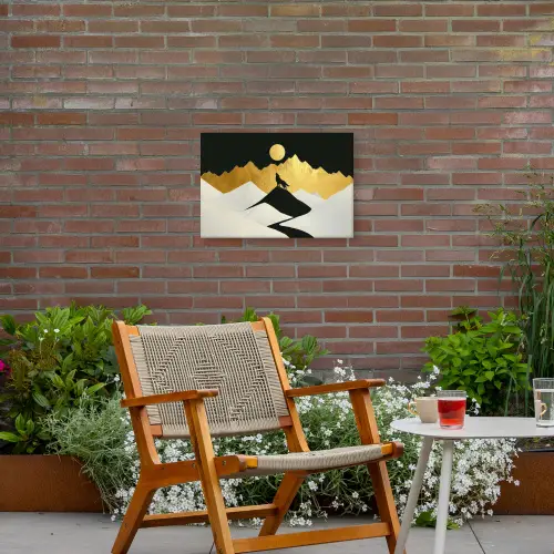 Wolf - Bergen - Maan - Zwart Tuinposter op houten frame 2 cm dik klein -sfeer3