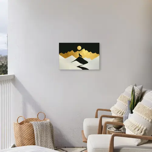 Wolf - Bergen - Maan - Zwart Tuinposter op houten frame 2 cm dik klein -sfeer1