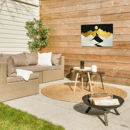 Wolf - Bergen - Maan - Zwart Tuinposter op houten frame 2 cm dik klein -sfeer2