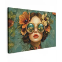 Vrouw - Bloemen - Vlinders - Natuur - Vintage Tuinposter op houten frame 2 cm dik klein -3d