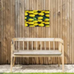 Gele - Citroenen - Druppels - Fruit Tuinposter op houten frame 2 cm dik klein 845 -sfeer4