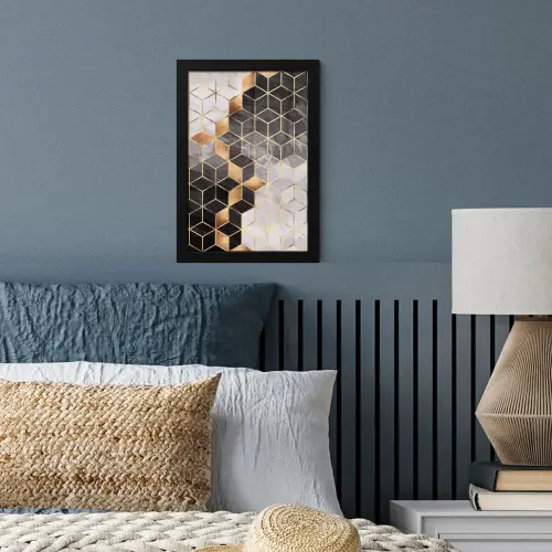 Abstract - Kubus - Goud - Patronen - Zwart - Wit fotolijst zwart zonder passe partout klein -sfeer3
