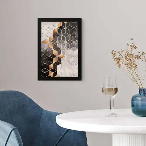 Abstract - Kubus - Goud - Patronen - Zwart - Wit fotolijst zwart zonder passe partout klein -sfeer4