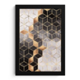 Abstract - Kubus - Goud - Patronen - Zwart - Wit fotolijst zwart zonder passe partout klein -3d