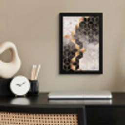 Abstract - Kubus - Goud - Patronen - Zwart - Wit fotolijst zwart zonder passe partout klein -sfeer1