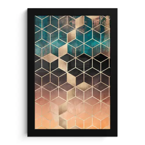 Abstract - Kubus - Goud - Patronen - Luxe fotolijst zwart zonder passe partout klein -3d