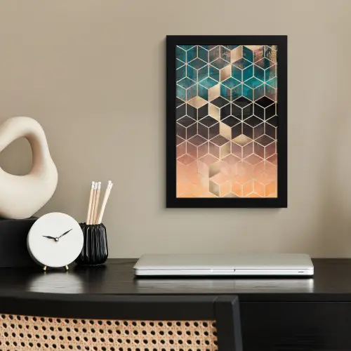 Abstract - Kubus - Goud - Patronen - Luxe fotolijst zwart zonder passe partout klein -sfeer1