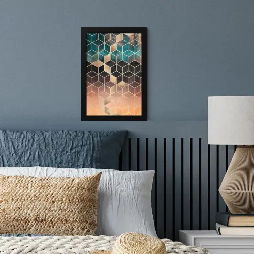 Abstract - Kubus - Goud - Patronen - Luxe fotolijst zwart zonder passe partout klein -sfeer3