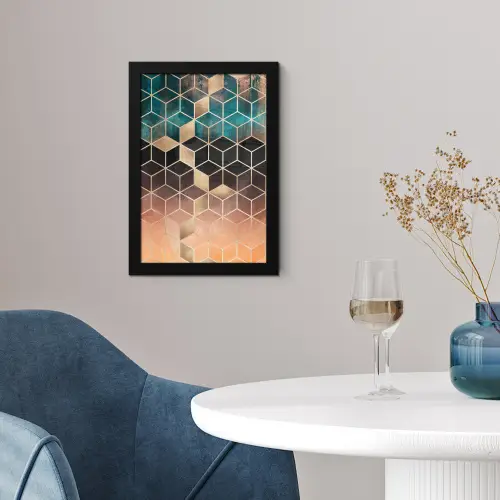Abstract - Kubus - Goud - Patronen - Luxe fotolijst zwart zonder passe partout klein -sfeer4