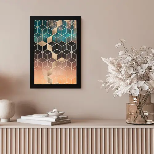 Abstract - Kubus - Goud - Patronen - Luxe fotolijst zwart zonder passe partout klein -sfeer5