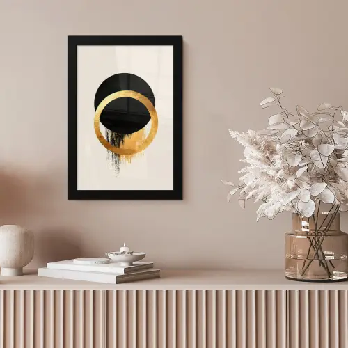 Abstract ontwerp - Zwarte cirkel - Verfvlekken fotolijst zwart zonder passe partout klein -sfeer5