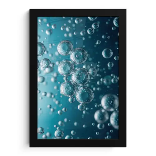 Luchtbellen - Dynamisch - Blauw fotolijst zwart zonder passe partout klein -3d