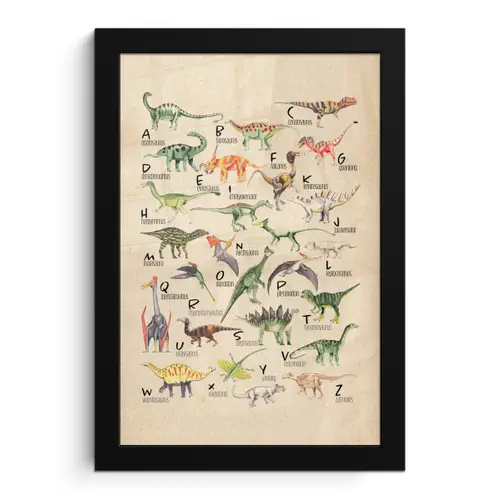 Alfabet - Dino - Dinosaurus - Educatief - Retro - Kinderen fotolijst zwart zonder passe partout klein -3d