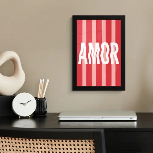 Amor - Strepen - Rood - Roze fotolijst zwart zonder passe partout klein -sfeer1