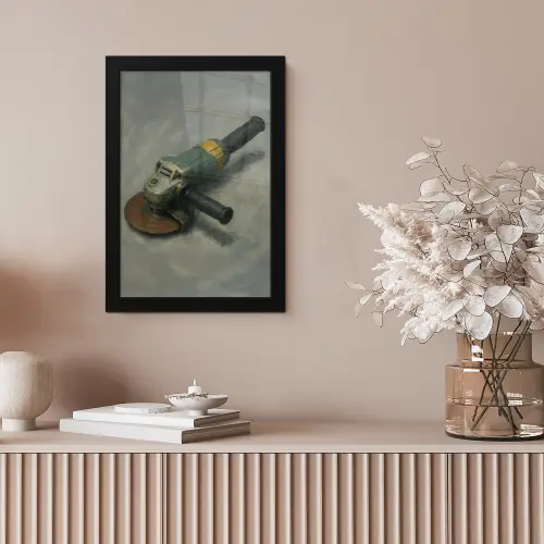 Haakse slijper - Schilderij - Gereedschap fotolijst zwart zonder passe partout klein -sfeer5