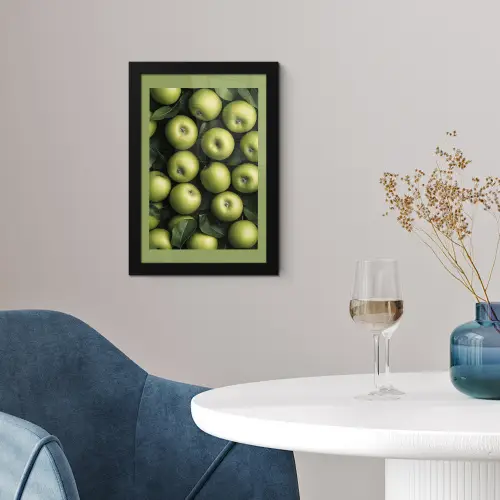 Appels - Groen - bladeren fotolijst zwart zonder passe partout klein -sfeer4