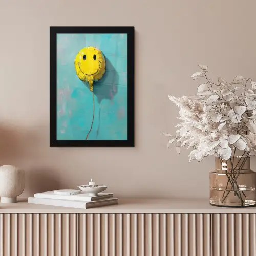 Ballon - Geel - Smiley fotolijst zwart zonder passe partout klein -sfeer5