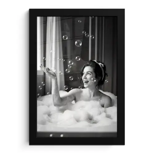 Bad - Bubbels - Zwart - Wit fotolijst zwart zonder passe partout klein -3d