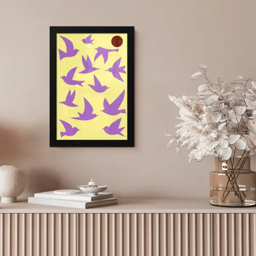 Vogels - Cirkel - Geel - Beweging fotolijst zwart zonder passe partout klein -sfeer5