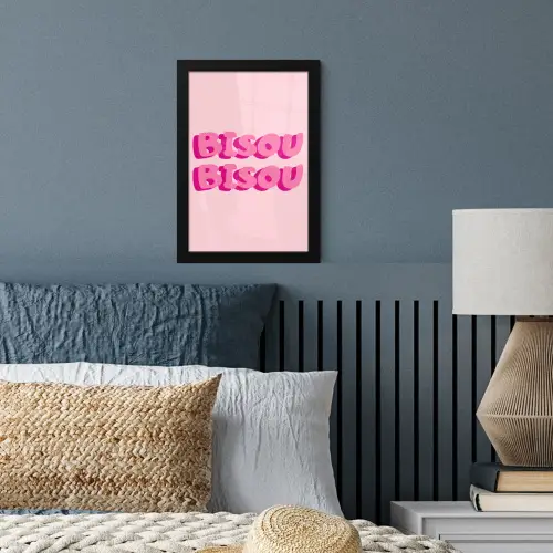 Bisou - Roze - Dikke letters fotolijst zwart zonder passe partout klein -sfeer3