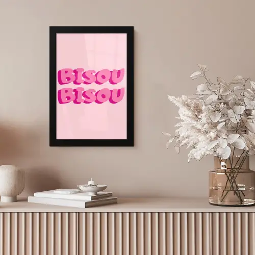 Bisou - Roze - Dikke letters fotolijst zwart zonder passe partout klein -sfeer5