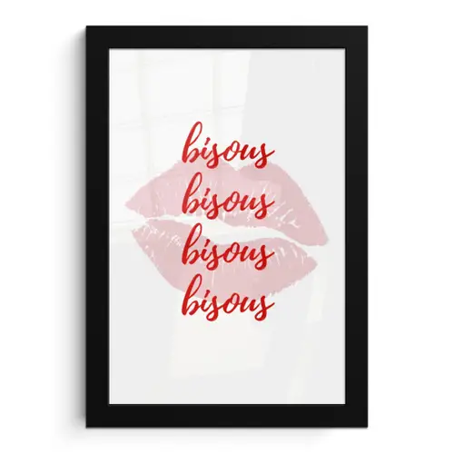 Bisous - Lip - Wit - Rood fotolijst zwart zonder passe partout klein -3d