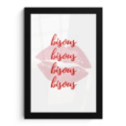 Bisous - Lip - Wit - Rood fotolijst zwart zonder passe partout klein -3d